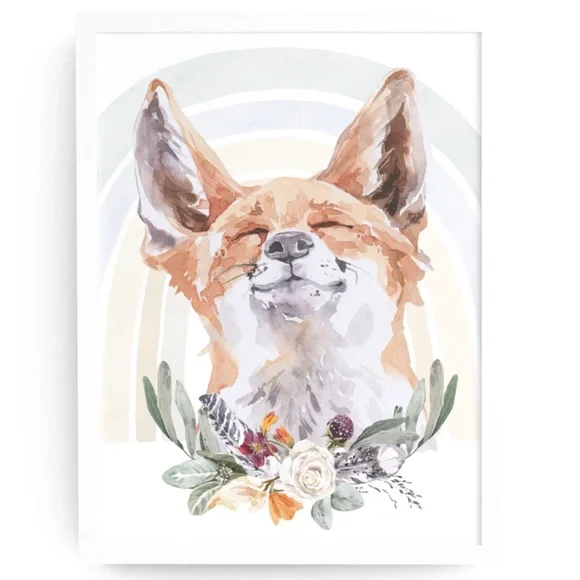 Watercolor Floral Red Fox Wall Art Illustration Print Poster Card Unframed - Picture 3 of 8